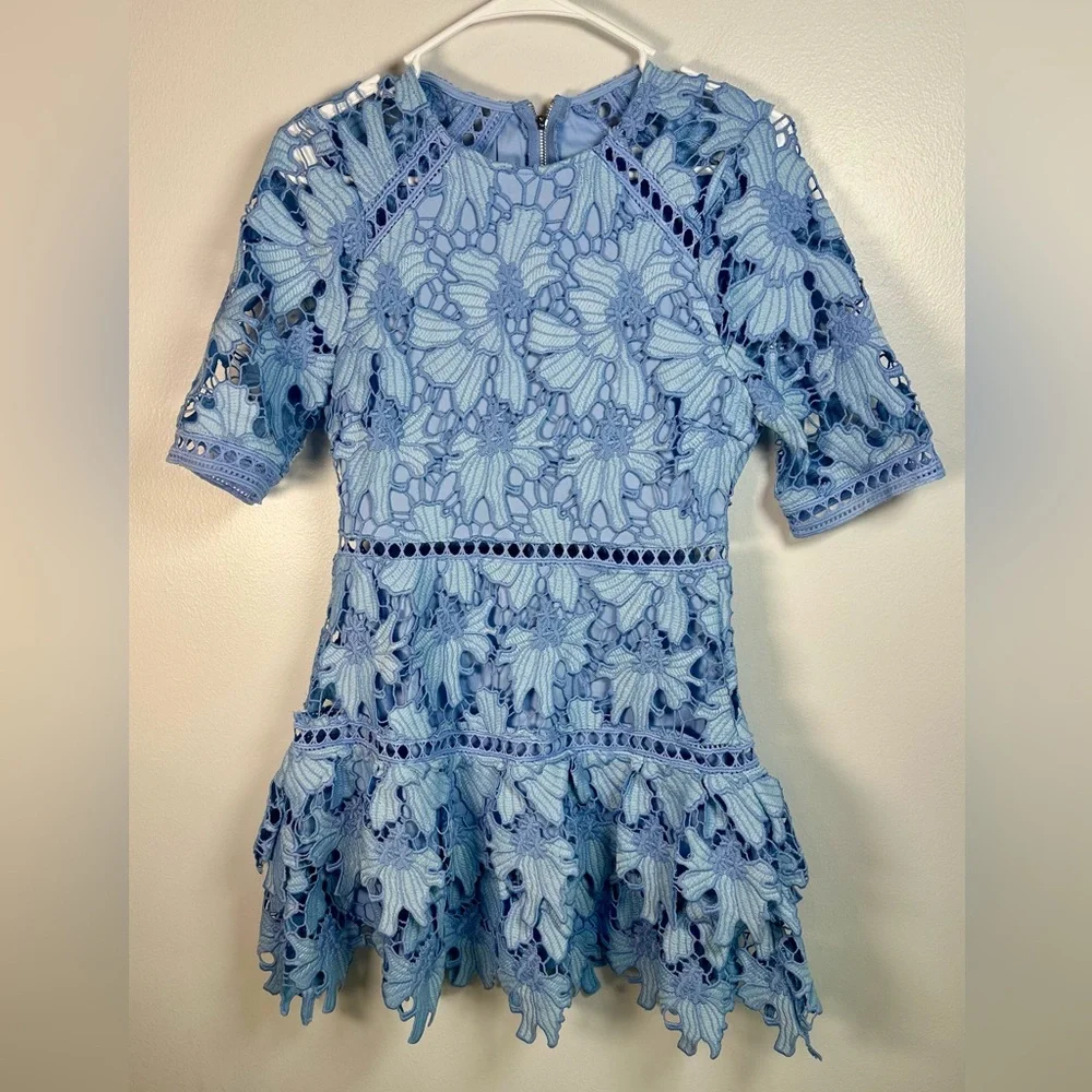 Just Me Blue Lace Fit and Flare Dress Size Small - Picture 2 of 8